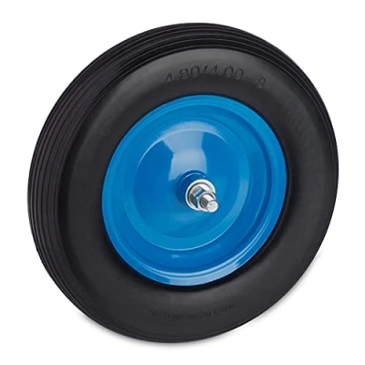 Afbeelding van Relaxdays kruiwagenwiel 4.80 4.00 8, rubberband met as, antilek reserveband stalen velg, zwart/blauw