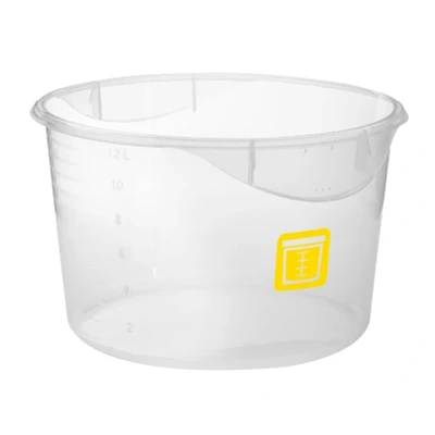 Afbeelding van Ronde voedselcontainer 11,4 ltr Gebakken Vlees, Rubbermaid, model: VB 232684, 6 stuks per verpakking, transparant, geel