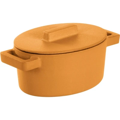 Afbeelding van Sambonet Braadpan Terra.Cotto Gietijzer Ovaal met deksel 13x10 cm Geel