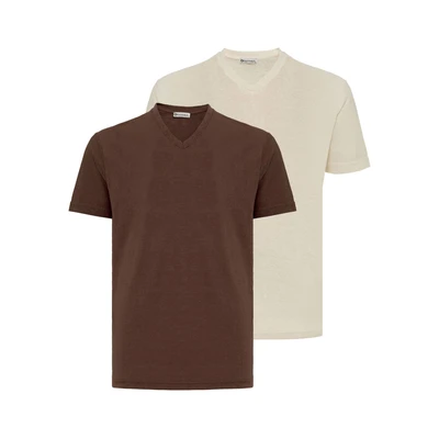 Afbeelding van dandalo 2 PACK Tshirt basic, Heren, Maat: 3XL, Brown ecru