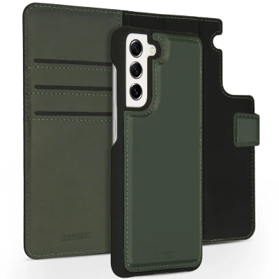 Afbeelding van Samsung Galaxy S21 FE Hoesje Echt leder Accezz Bookcase/2 in 1 Case Groen Telefoonhoesje