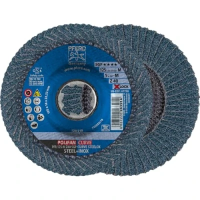 Afbeelding van PFERD Waaierschijf Polifan Curve, 10 stuks, 125 mm X 11 mm, Z40, Lock (22,23 mm), SGP Steelox, 67689053 voor de nauwkeurige keelnaad