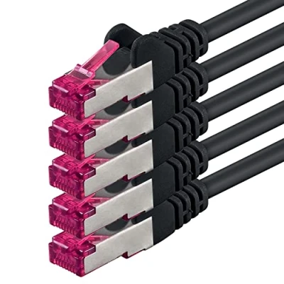 Afbeelding van 1m zwart 5 stuks Ethernet Cable Gigabit LAN Netwerkkabel RJ45 CAT6a (10Gb/s) S FTP CAT 6a Lankabel GHMT gecertificeerd PIMF 500 MHz