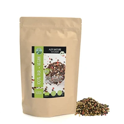 Afbeelding van biologische peperkorrels, kleurrijk (500 g), kleurrijke peper van gecontroleerde teelt, biologisch laboratoriumgetest, 100% zuiver en natuurlijk