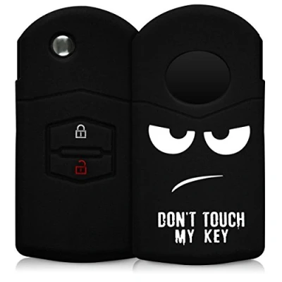 Afbeelding van kwmobile autosleutel behuizing compatibel met Mazda 2 knops hoesje Sleutelhoesje in wit/zwart Don&#039;t Touch My Key