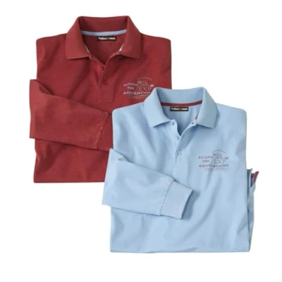 Afbeelding van ATLAS FOR MEN Set van 2 poloshirts voor heren met lange mouwen Sport Chic verkrijgbaar in grote maten M tot 5XL, Blauw en rood, 5XL