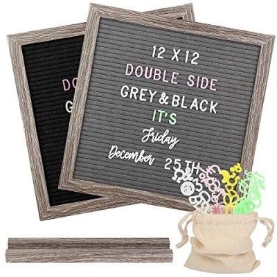 Afbeelding van 30x30cm Dubbelzijdige Vilt Letter Board Rustiek Frame Aankondiging met Base, 1100+ Veranderlijke 4 kleuren Letters en Cursieve Woorden, voor Home Decor