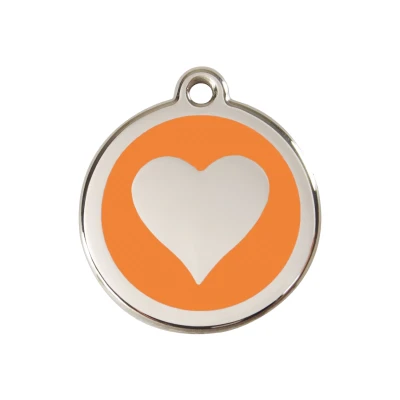 Afbeelding van Heart Orange roestvrijstalen hondenpenning medium/gemiddeld dia. 3 cm RedDingo