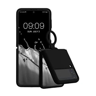 Afbeelding van kwmobile flexibel telefoonhoesje van TPU geschikt voor Samsung Galaxy Z Flip4 Siliconen coating Hoesje met ring in zwart