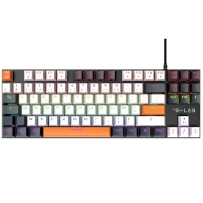 Afbeelding van The G Lab Keyz Mercury Colors mechanisch toetsenbord TKL 87 toetsen oranje, wit en zwart, gamingtoetsenbord, bekabeld, USB, led achtergrondverlichting, RGB compact gamingtoetsenbord