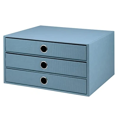 Afbeelding van Rössler Papier 1524452153 S.O.H.O. 3er Schubladenbox für DIN A4, mit Griffloch, Denim, 343 x 250 185 mm, 1 Stück