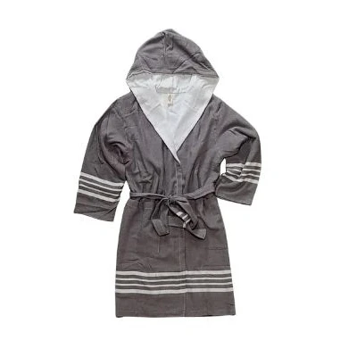 Afbeelding van Gevoerde Hamam badjas Sun Dark Grey van Lalay korte met capuchon (maat S t/m XXL) (10+ kleuren)