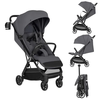 Afbeelding van LIONELO Bess Kinderwagen (6‑48 maanden) tot 22 kg, Compact Eénhandig Inklapbaar, Ligfunctie, Buggy met 360 PU Wielen en Vering, UPF50+ Zonnekap, Lichtgewicht Draagtas, Grijs