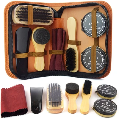 Afbeelding van Schoenpoetsset 8 Delige Schoenpoets set Met Schoenssmeer, Borstel, Lepel en Wax Sinterklaascadeau Kerstcadeau Cadeau