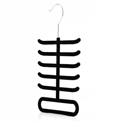 Afbeelding van Hangerworld Enkele zwarte gevlokte stropdas rek &amp; riem organisator antislip jas kleding accessoire hanger, metaal