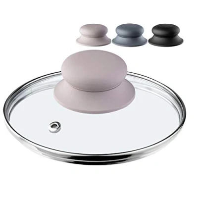 Afbeelding van KADAX Glazen deksel met handvat van siliconen, hittebestendig voor pan, diameter 14 30 cm, stoomgat, universeel in verschillende maten, lichte pannendeksel, rond, 18 beige