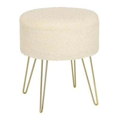 Afbeelding van WOLTU SH78 kruk, make uptafel, ronde kruk met opbergruimte, voetenbank, gestoffeerde diameter 39 x 44 cm, crème wit