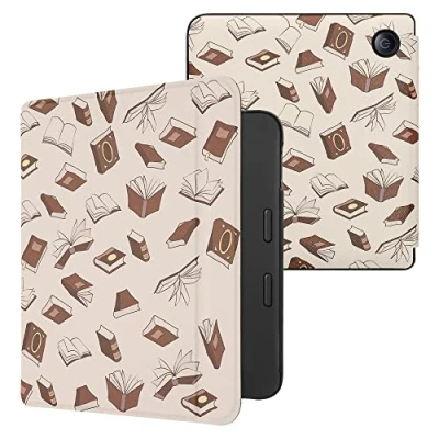 Afbeelding van kwmobile E reader hoesje geschikt voor Tolino Vision 6 hoes flip case met magnetische sluiting Ereader cover Boeken design in beige / bruin goud