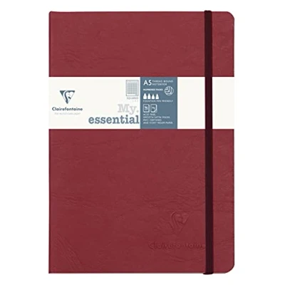 Afbeelding van Clairefontaine 793422C Age Bag Collectie Rood Elastisch Gebonden Notitieboek My.Essential A5 14,8x21cm 192 Genummerde Pagina&#039;s Vierkante Ruitjes Ivoor Papier 90g Glanzende Karton, leer Kaft