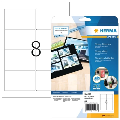 Afbeelding van Herma Hoogglans etiketten, A4, 96 x 63,5 mm, wit, permanent hechtend