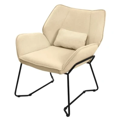 Afbeelding van Woonkamer fauteuil Loungestoel Zand met rugkussen tot 120 kilogram Polyester hoes in linnenlook ML design