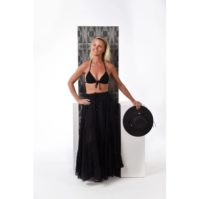 Afbeelding van Donne del Sole Rok Lola All Black Strandrok Zomerrok
