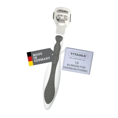 Afbeelding van TITANIA eeltschaaf met 10 reservemessen eeltverwijderaar van roestvrij staal kwaliteit eeltsnijder Made in Germany