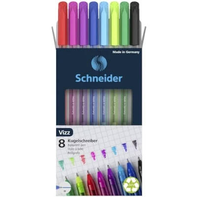 Afbeelding van Schneider Vizz balpen (voor gemakkelijk en snel schrijven, uiteinde in schrijfkleur, lijnbreedte M) 8 stuks, gesorteerd