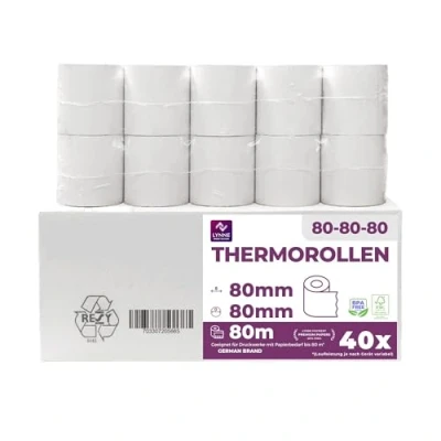 Afbeelding van thermische rollen 80 mm x m 12 papierspoel voor kassa met ticketprinter rol cm, BPA vrij (40 rollen)