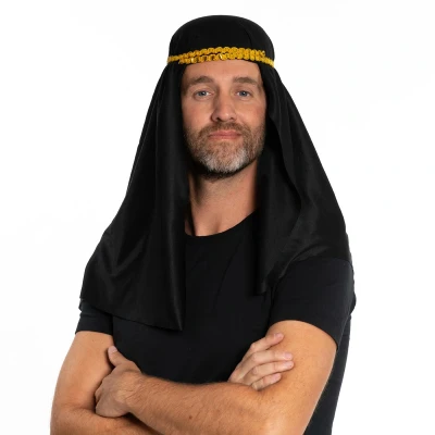 Afbeelding van Partychimp Hoofddoek Sjeik Carnaval Accessoires voor bij Carnavalskleding Dames Heren Verkleedkleren Volwassenen Polyester Zwart/Goud One size