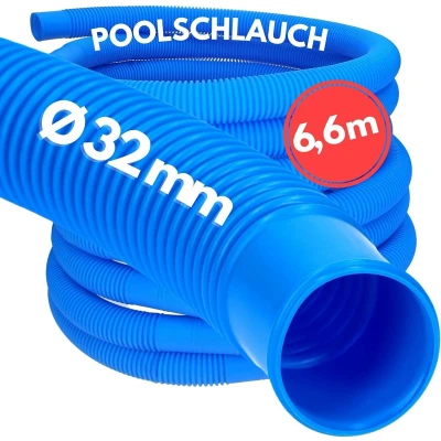 Afbeelding van 6,6 meter Kalitec zwembadslang 32 mm, blauw I slang voor zwembadpomp mm zwembad flexibele waterslang pompslang Made in Germany maatvast trapvast