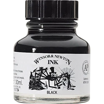 Afbeelding van Winsor &amp; Newton 1010030 Drawink Ink tekeninkt voor kalligrafen, illustratoren, grafici, kunstenaars waterbestendige kleuren, uitstekende transparantie 30ml fles, Black (Indian)