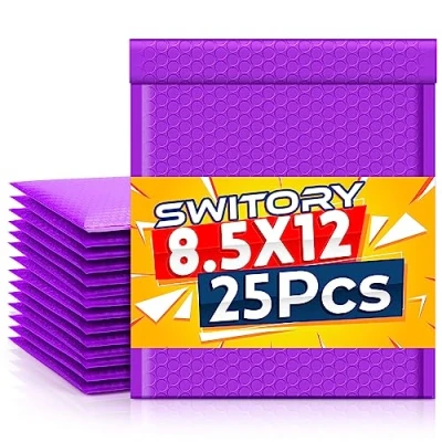 Afbeelding van Switory 25Pcs Poly Bubble Mailers A4 Gewatteerde Enveloppen Pakket Zakken Gevoerd Mailer Zelf Seal Paars, 21.6cmx28cm