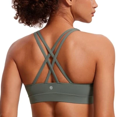 Afbeelding van CRZ Yoga Dames Strappy Back Draadloze Gewatteerde Workout Sport BH Grijze Salie M