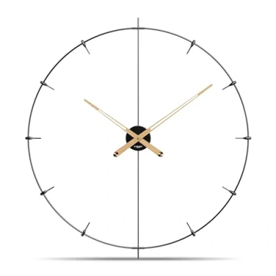 Afbeelding van Cander Berlin Leander XXL vintage wandklok, geruisloos, 60 cm, houten wijzer zonder tikkende geluiden, groot, modern, zwart, voor woonkamer, keuken, metaal, glasvezel