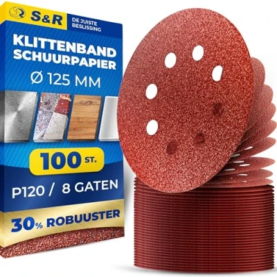 Afbeelding van S&amp;R Klittenband Schuurpapier 125 mm P120 Duurzame Schuurschijven met 8 Gaten voor Excentrische Schuurmachines en Materiaalverwijdering op Hout, Metaal, Kunststof, glas steen