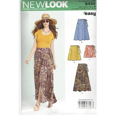 Afbeelding van New Look Naaipatroon 6456A Misses&#039; Easy Wrap Rokken in vier lengtes, papier, wit, 22 x 15 1 cm