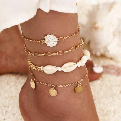 Afbeelding van Jomide Enkelbandjes Bohemian Shell 4 delig Goudkleurig
