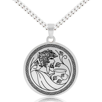 Afbeelding van Griekse God Dionysos Ketting Zilverkleurige Mythologie Talisman Roestvrij Staal Pax Amare