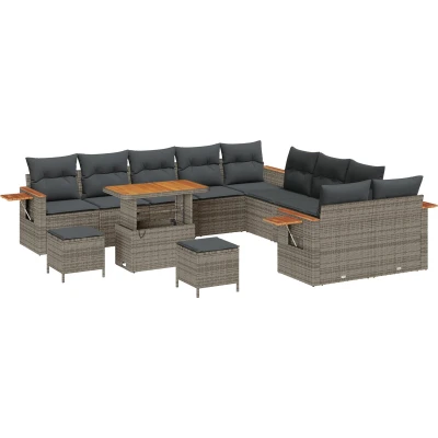 Afbeelding van vidaXL 13 delig Tuin Sofa Set met Kussens Grijs Poly Rattan Acacia