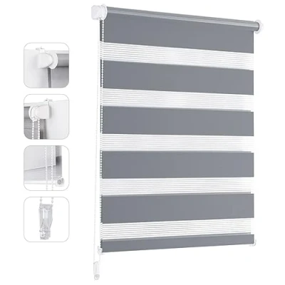 Afbeelding van Sekey dubbel rolgordijn Klemmfix zonder boren voor ramen, 95 cm breed, duo rolgordijn, jaloezie, zonwering, x 150 cm, grijs