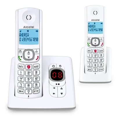 Afbeelding van Alcatel F530 Voice Duo, draadloze telefoon met antwoordapparaat en 2 handsets, oproepblokkering handsfree functie, wit/grijs