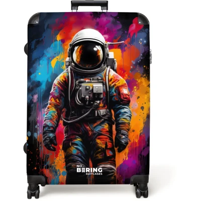 Afbeelding van NoBoringSuitcases.com® Koffer groot Reiskoffer lichtgewicht Astronaut omringd door graffiti Rolkoffer met 4 wielen Grote trolley XL 98 liter bagage