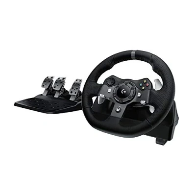 Afbeelding van Logitech G920 Driving Force Gaming racestuur, tweemotor, Feedback, 900 graden stuurbereik, lederen stuurwiel, verstelbare roestvrijstalen vloerpedalen, Xbox One/PC/Mac UK stekker, zwart