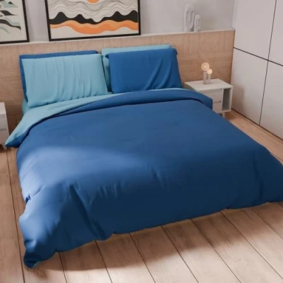 Afbeelding van PETTI Artigiani Italiani Eenpersoons beddengoedset 160 x 200 cm (1 kussensloop 50 80 inbegrepen), van zachte microvezel, elektrisch blauw lichtblauw
