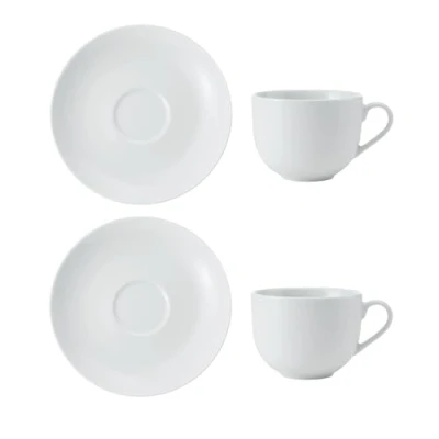 Afbeelding van Mikasa MKCHTCUPPK2 Krijt Porselein Theekopje en Schotel Set, Set van 2, 220ml, Wit