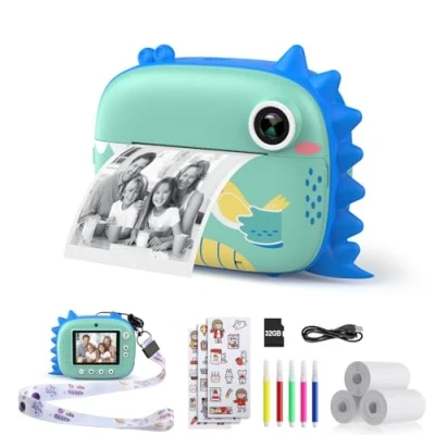 Afbeelding van HiMont Kindercamera, instant camera, digitale camera voor kinderen met printpapier en 32G TF kaart, videocamera gekleurde pennen fotoklemmen om te knutselen, cadeau van 3 14 jaar