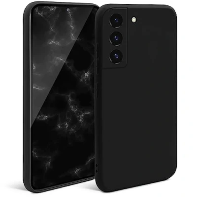 Afbeelding van Moozy Minimalist Series Siliconen Hoes voor Samsung S22, Zwart Matte Afwerking Slanke Zachte Lichtgewicht Beschermhoes Telefoonhoesje TPU Silicone Case Cover