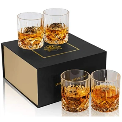 Afbeelding van KANARS Whisky Glazen Set, Loodvrije Kristallen Whiskey Glas, Cadeau voor Vriend Hem Vader Echtgenoot Opa, Mooie Geschenkdoos, 300 ml, 4 Stuks