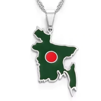 Afbeelding van Ketting Bangladesh Kaart Zilverkleurig Vlag